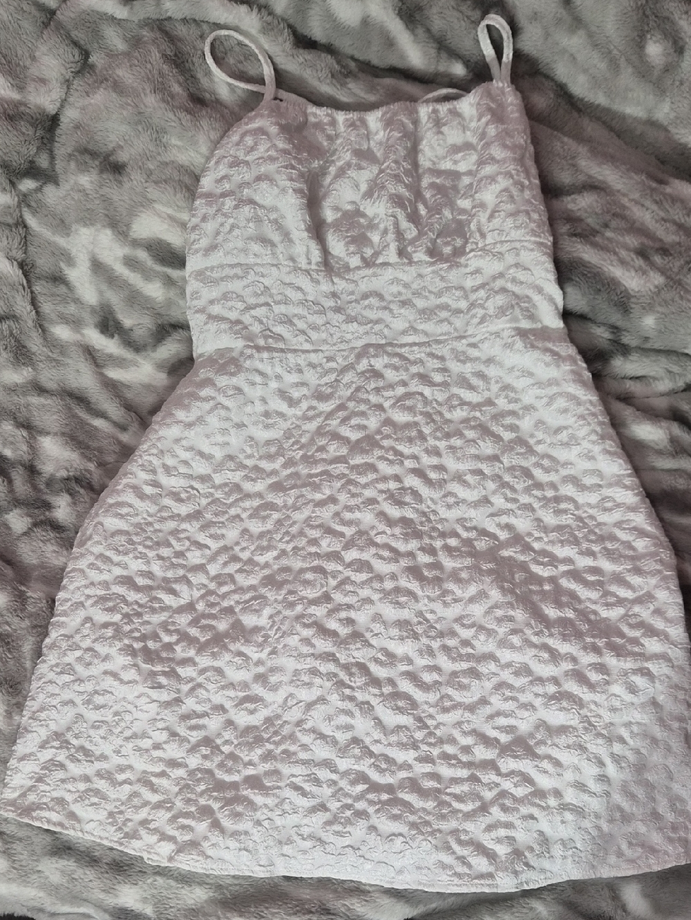 Textured White Spaghetti Strap Mini Dress